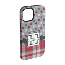 Red & Gray Dots and Plaid iPhone Case - Rubber Lined - iPhone 15 Pro (Personalized)