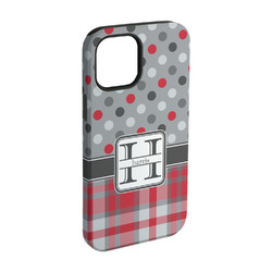 Red & Gray Dots and Plaid iPhone Case - Rubber Lined - iPhone 15 (Personalized)