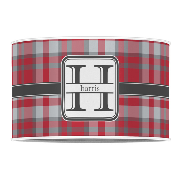 Red & Gray Plaid 12" Drum Lampshade - FRONT (Poly Film)