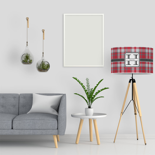 Red & Gray Plaid 12" Drum Lampshade - LIFESTYLE