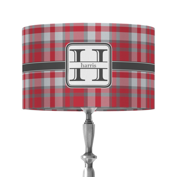 Red & Gray Plaid 12" Drum Lampshade - ON STAND (Fabric)
