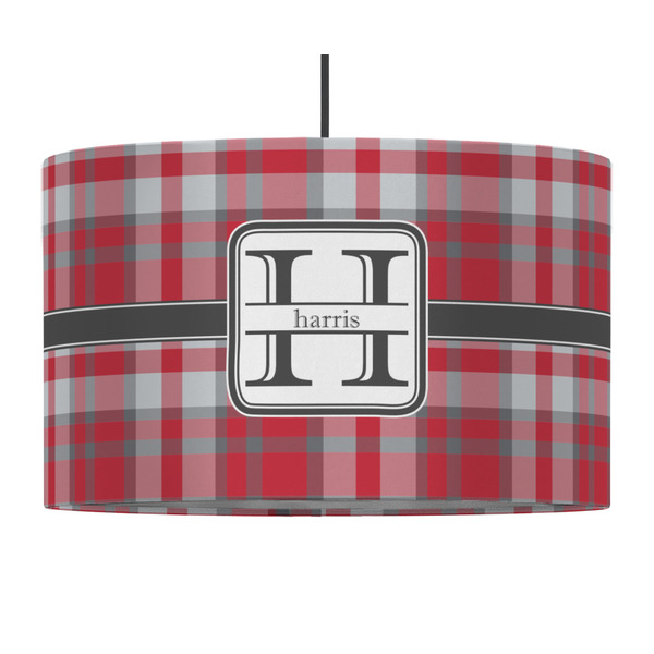 Custom Red & Gray Plaid 12" Drum Pendant Lamp - Fabric (Personalized)