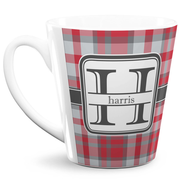 Custom Red & Gray Plaid 12 Oz Latte Mug (Personalized)