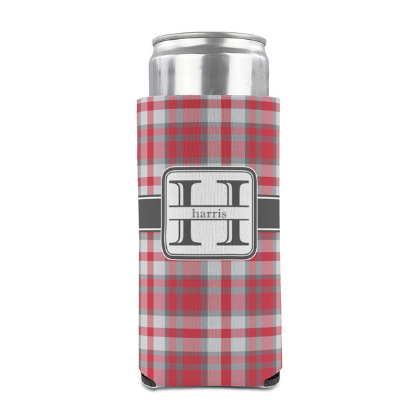 Red & Gray Plaid 12oz Tall Can Sleeve - FRONT (on can)