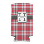 Red & Gray Plaid Can Cooler (tall 12 oz) (Personalized)