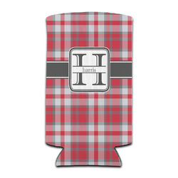 Red & Gray Plaid Can Cooler (tall 12 oz) (Personalized)