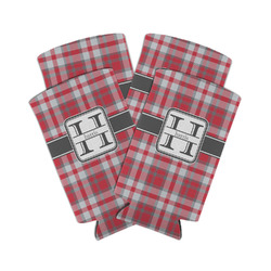 Red & Gray Plaid Can Cooler (tall 12 oz) - Set of 4 (Personalized)