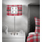 Red & Gray Plaid 13 inch drum lamp shade - in room