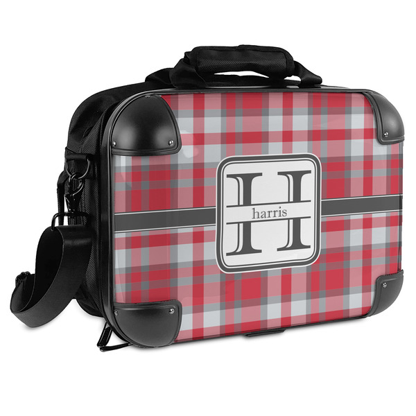 Custom Red & Gray Plaid Hard Shell Briefcase (Personalized)