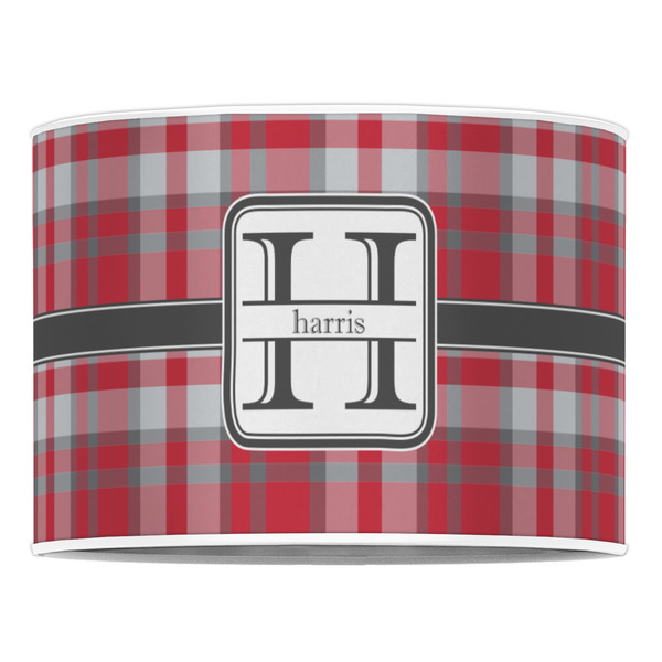Red & Gray Plaid 16" Drum Lampshade - FRONT (Poly Film)