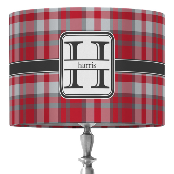 Custom Red & Gray Plaid 16" Drum Lamp Shade - Fabric (Personalized)