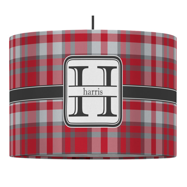 Custom Red & Gray Plaid Drum Pendant Lamp (Personalized)