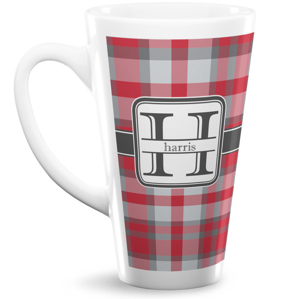 Custom Red & Gray Plaid 16 Oz Latte Mug (Personalized)