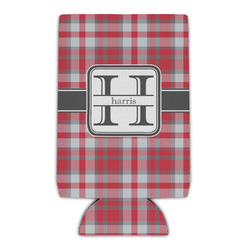 Red & Gray Plaid Can Cooler (16 oz) (Personalized)