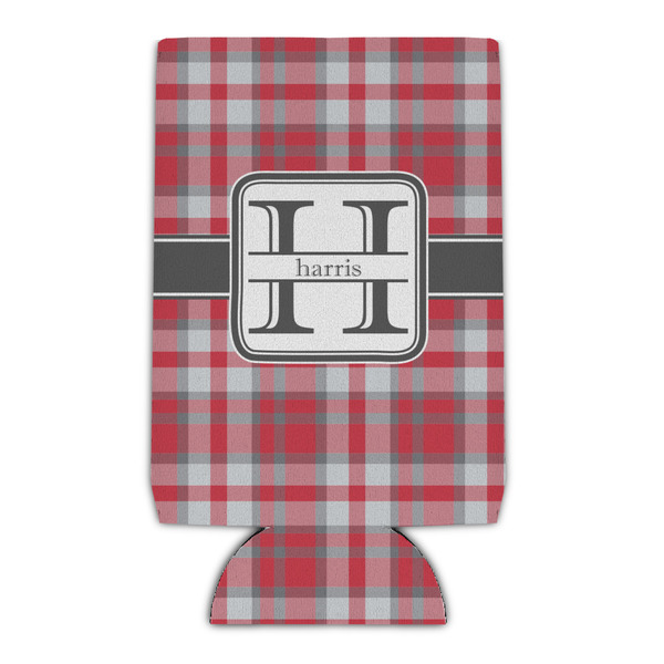 Custom Red & Gray Plaid Can Cooler (Personalized)