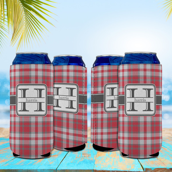 Red & Gray Plaid 16oz Can Sleeve - Set of 4 - LIFESTYLE