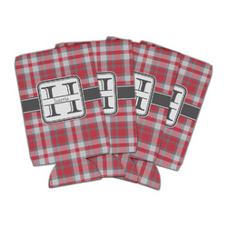 Red & Gray Plaid Can Cooler (16 oz) - Set of 4 (Personalized)