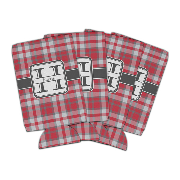 Custom Red & Gray Plaid Can Cooler (16 oz) - Set of 4 (Personalized)
