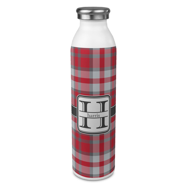 Custom Red & Gray Plaid 20oz Stainless Steel Water Bottle - Full Print (Personalized)