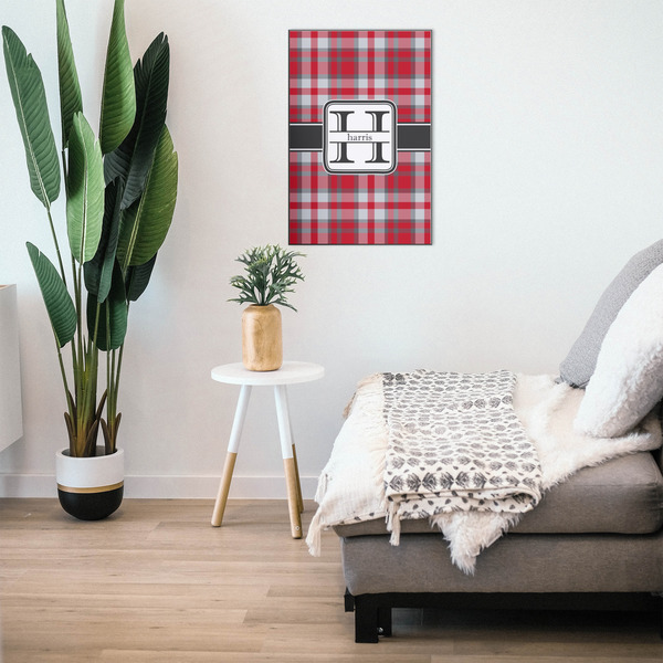 Red & Gray Plaid 20x30 Wood Print - In Context