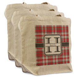 Red & Gray Plaid Reusable Cotton Grocery Bags - Set of 3 (Personalized)