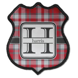 Red & Gray Plaid Iron On Shield Patch C w/ Name and Initial