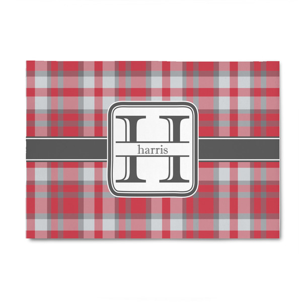 Custom Red & Gray Plaid 4' x 6' Patio Rug (Personalized)