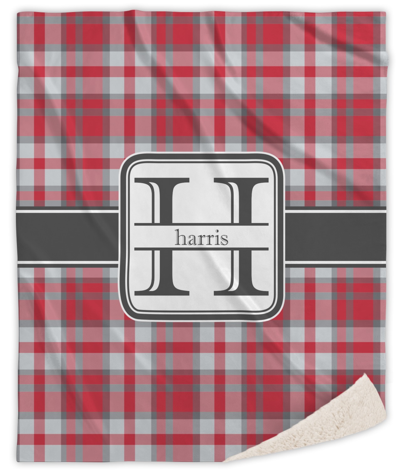 Red & Gray Plaid Sherpa Throw Blanket (Personalized) YouCustomizeIt
