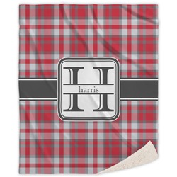 Red & Gray Plaid Sherpa Throw Blanket - 50"x60" (Personalized)