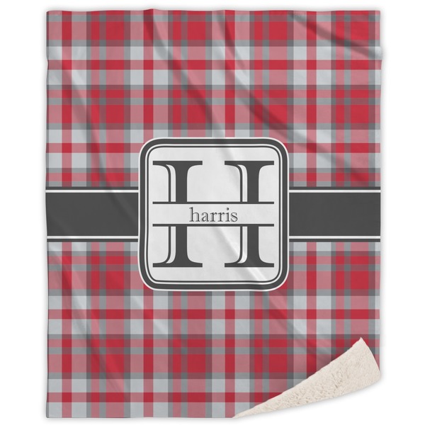 Custom Red & Gray Plaid Sherpa Throw Blanket (Personalized)