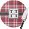 Red & Gray Plaid Round Glass Cutting Board - Small (Personalized)