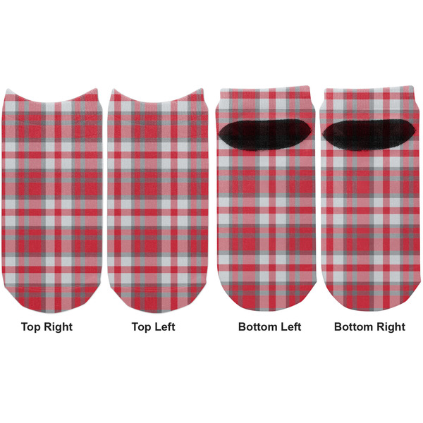 Red & Gray Plaid Adult Ankle Socks - Double Pair - Front and Back - Apvl