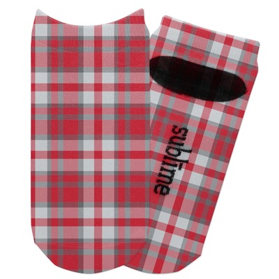 Red & Gray Plaid Adult Ankle Socks (Personalized)