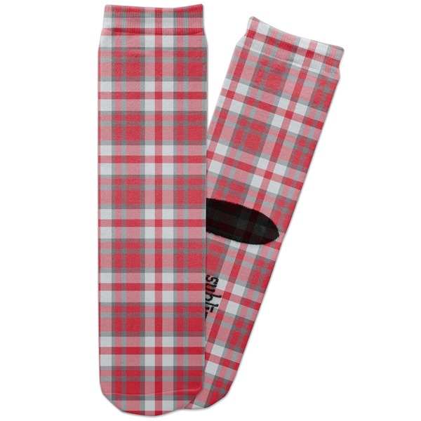 Custom Red & Gray Plaid Adult Crew Socks
