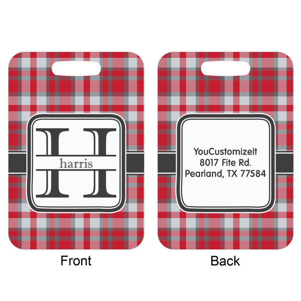 Red & Gray Plaid Aluminum Luggage Tag (Front + Back)