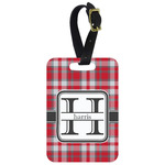 Red & Gray Plaid Metal Luggage Tag w/ Name and Initial