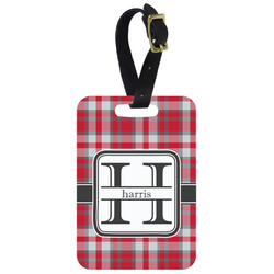 Red & Gray Plaid Metal Luggage Tag w/ Name and Initial