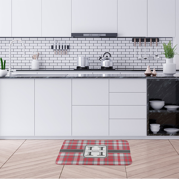 Red & Gray Plaid Anti-Fatigue Kitchen Mats - LIFESTYLE