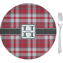 Red & Gray Plaid 8" Glass Appetizer / Dessert Plates - Single or Set (Personalized)