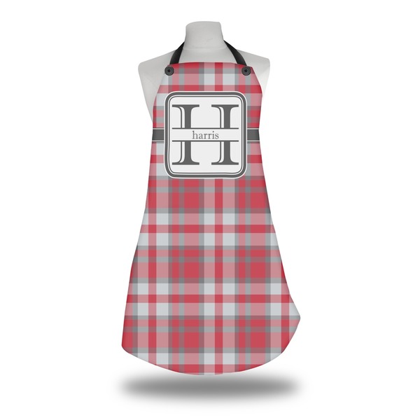 Custom Red & Gray Plaid Apron w/ Name and Initial