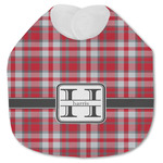 Red & Gray Plaid Jersey Knit Baby Bib w/ Name and Initial