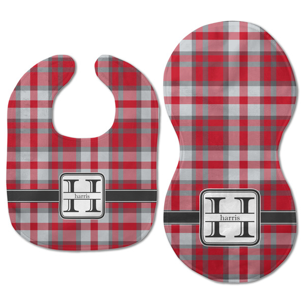 Red & Gray Plaid Baby Bib & Burp Set - Approval (new bib & burp)