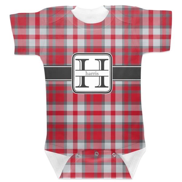 Custom Red & Gray Plaid Baby Bodysuit (Personalized)
