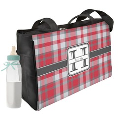 Red & Gray Plaid Diaper Bag w/ Name and Initial