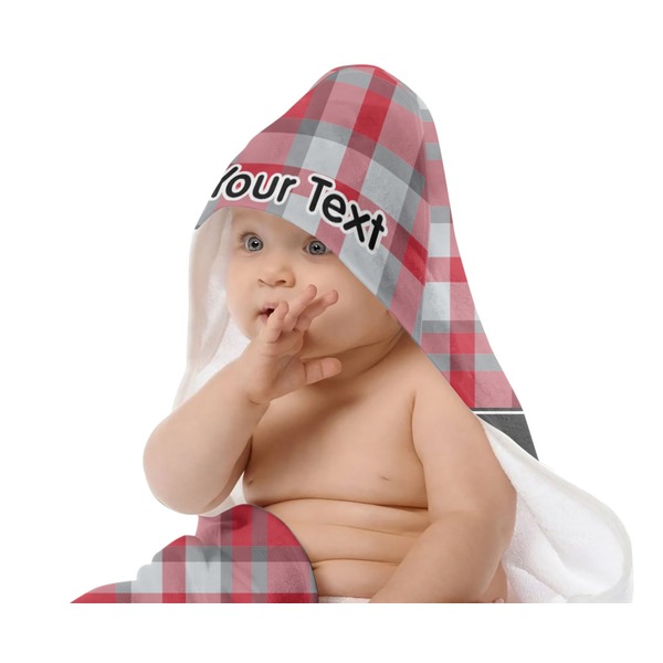 Red & Gray Plaid Baby Hooded Towel on Child