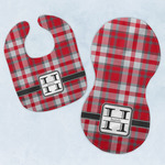 Red & Gray Plaid Baby Bib & Burp Set w/ Name and Initial