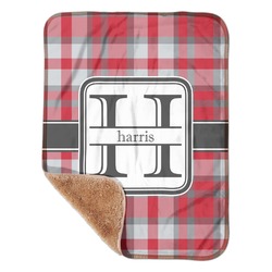 Red & Gray Plaid Sherpa Baby Blanket - 30" x 40" w/ Name and Initial