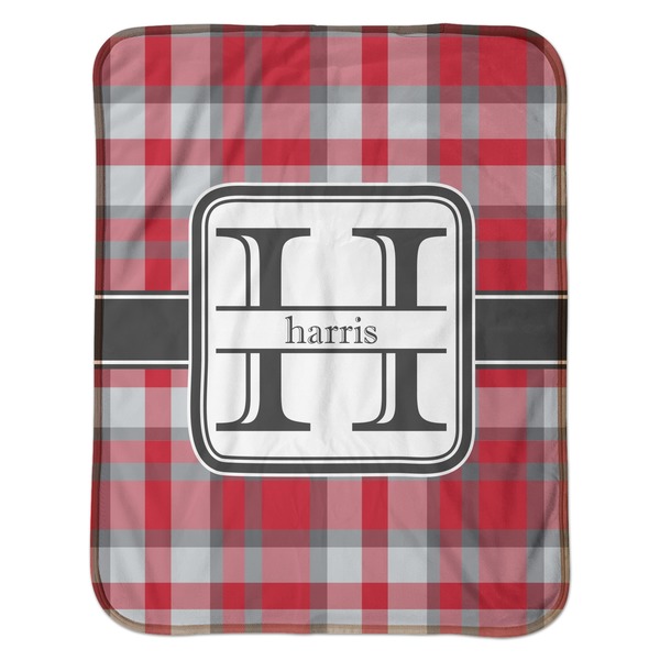 Red & Gray Plaid Baby Sherpa Blanket - Flat