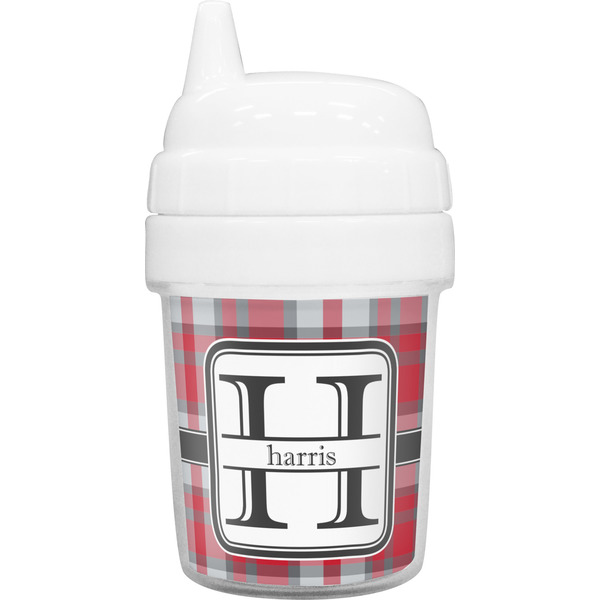 Custom Red & Gray Plaid Baby Sippy Cup (Personalized)