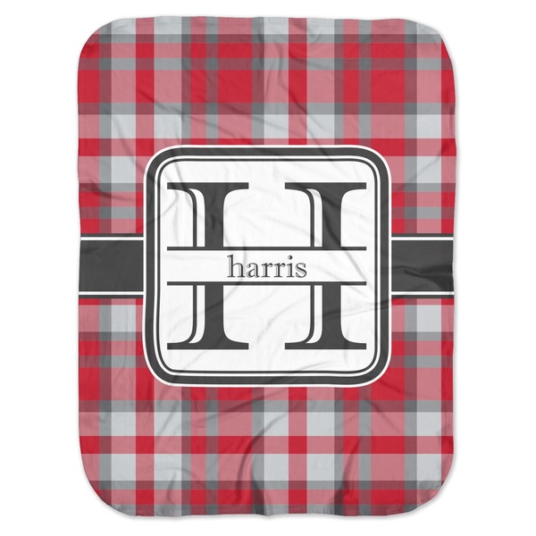 Custom Red & Gray Plaid Baby Swaddling Blanket (Personalized)